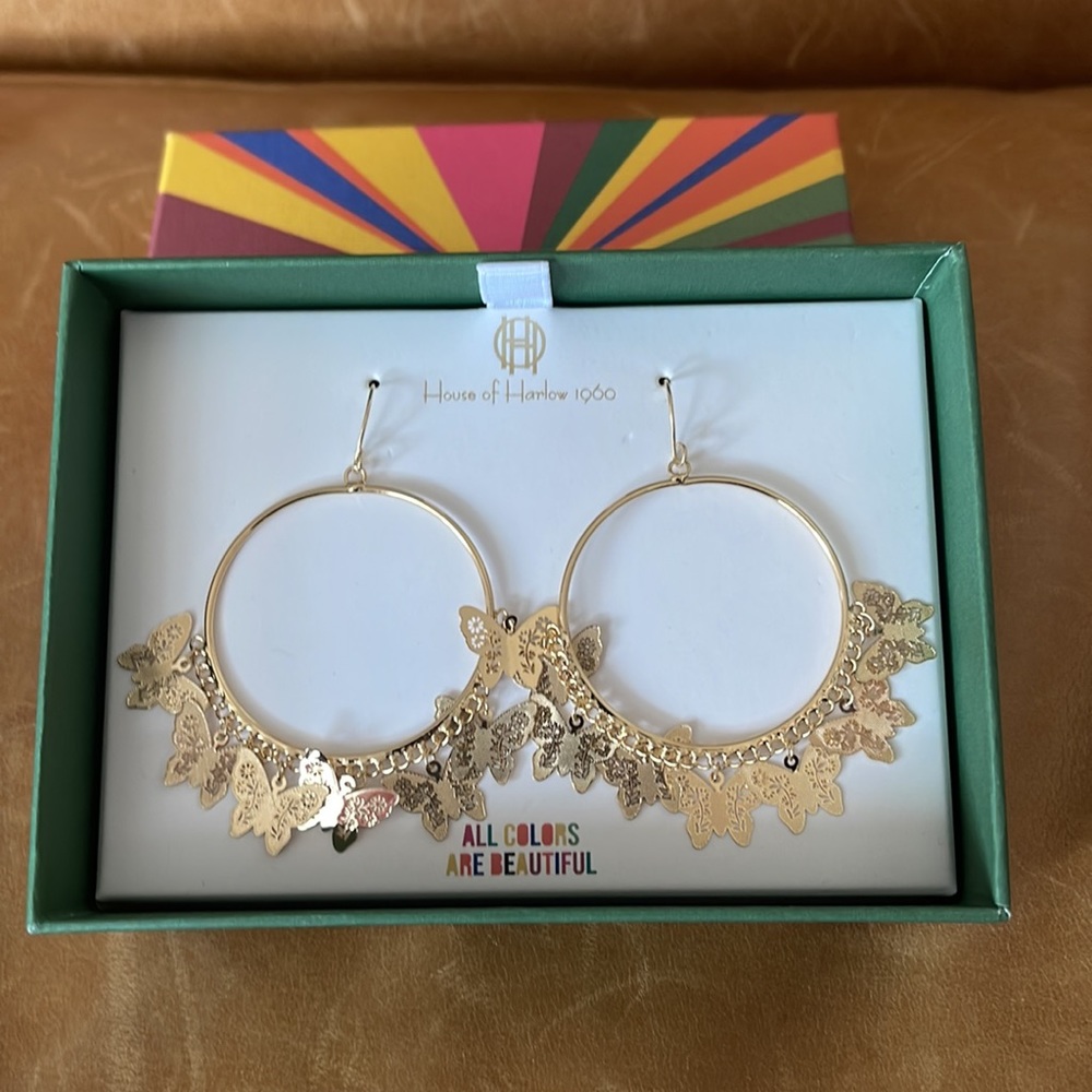 House of Harlow 1960 gold tone butterfly earrings.